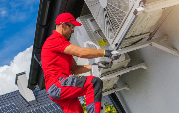 installateur de pompe a chaleur qui installe la pompe sur une maison