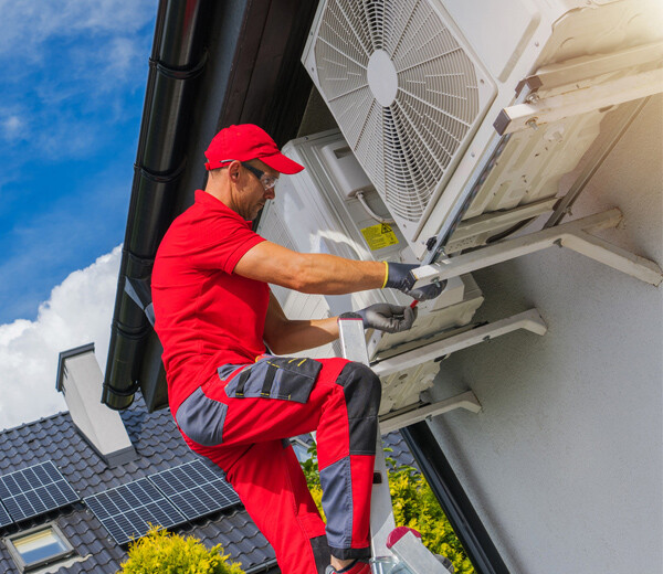 installateur de pompe a chaleur qui installe la pompe sur une maison