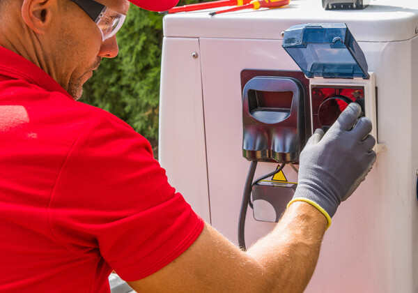 installateur de pompe a chaleur qui branche l'appareil sur le circuit électrique