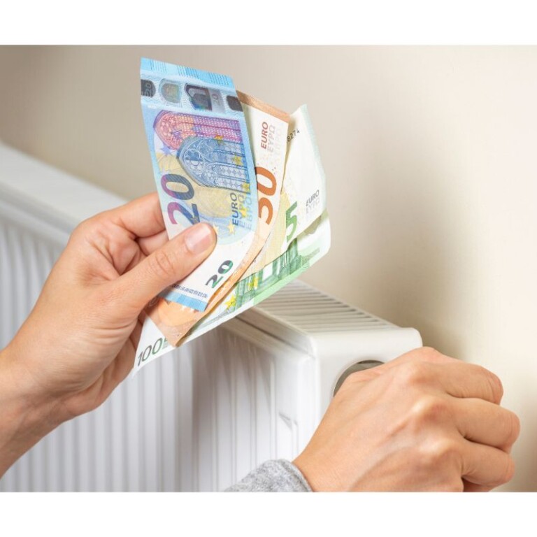 Billets euros à côté d'un radiateur qui chauffe mal