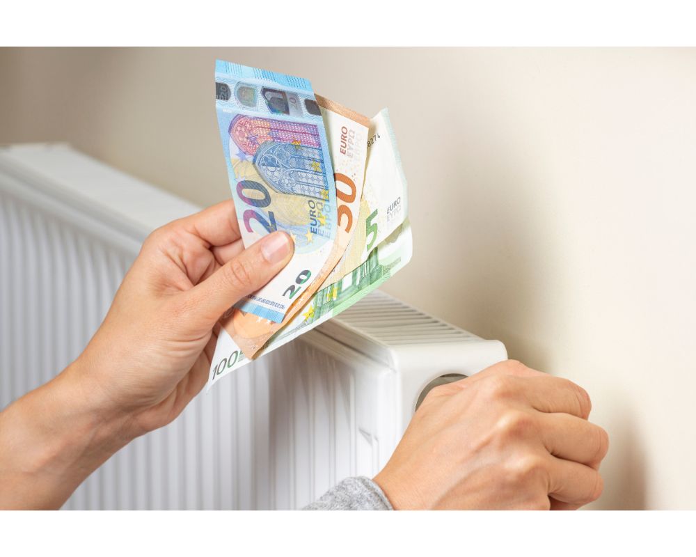 Billets euros à côté d'un radiateur qui chauffe mal