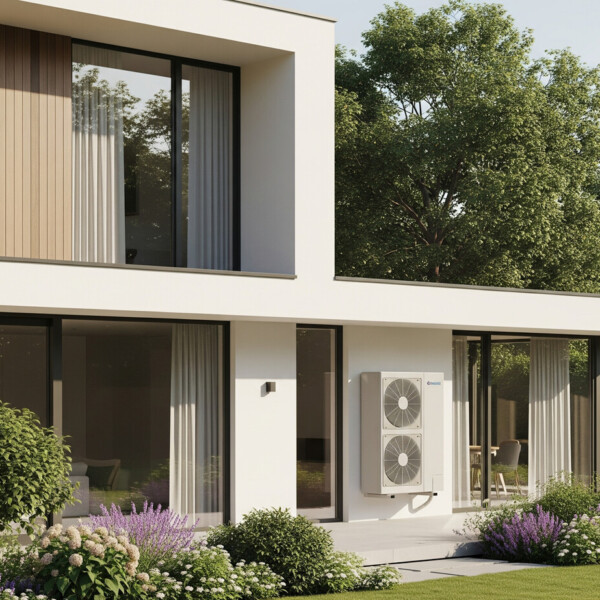 Une maison avec une pompe à chaleur