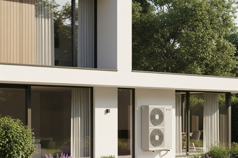 Une maison avec une pompe à chaleur