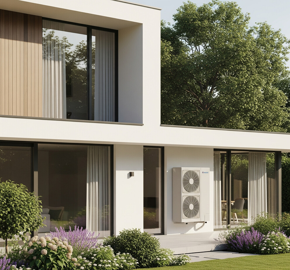 Une maison avec une pompe à chaleur