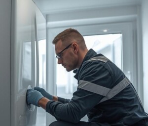 un chauffagiste qui entretien une chaudière