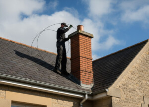 un professionnel qui ramone une cheminée