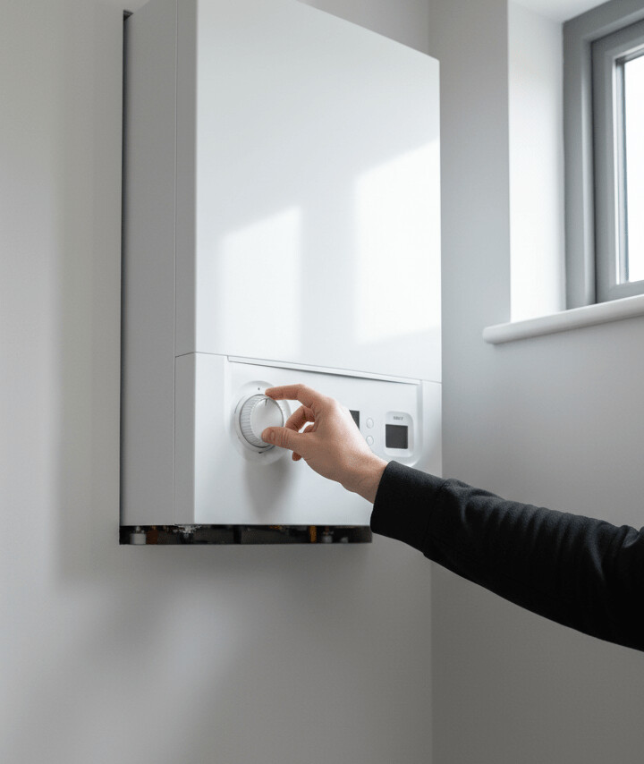 une personne qui règle un boiler électrique