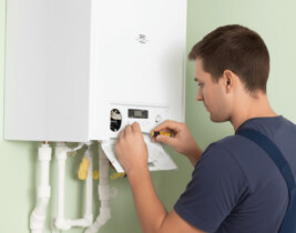 Un chauffagiste qui intervient sur une chaudière