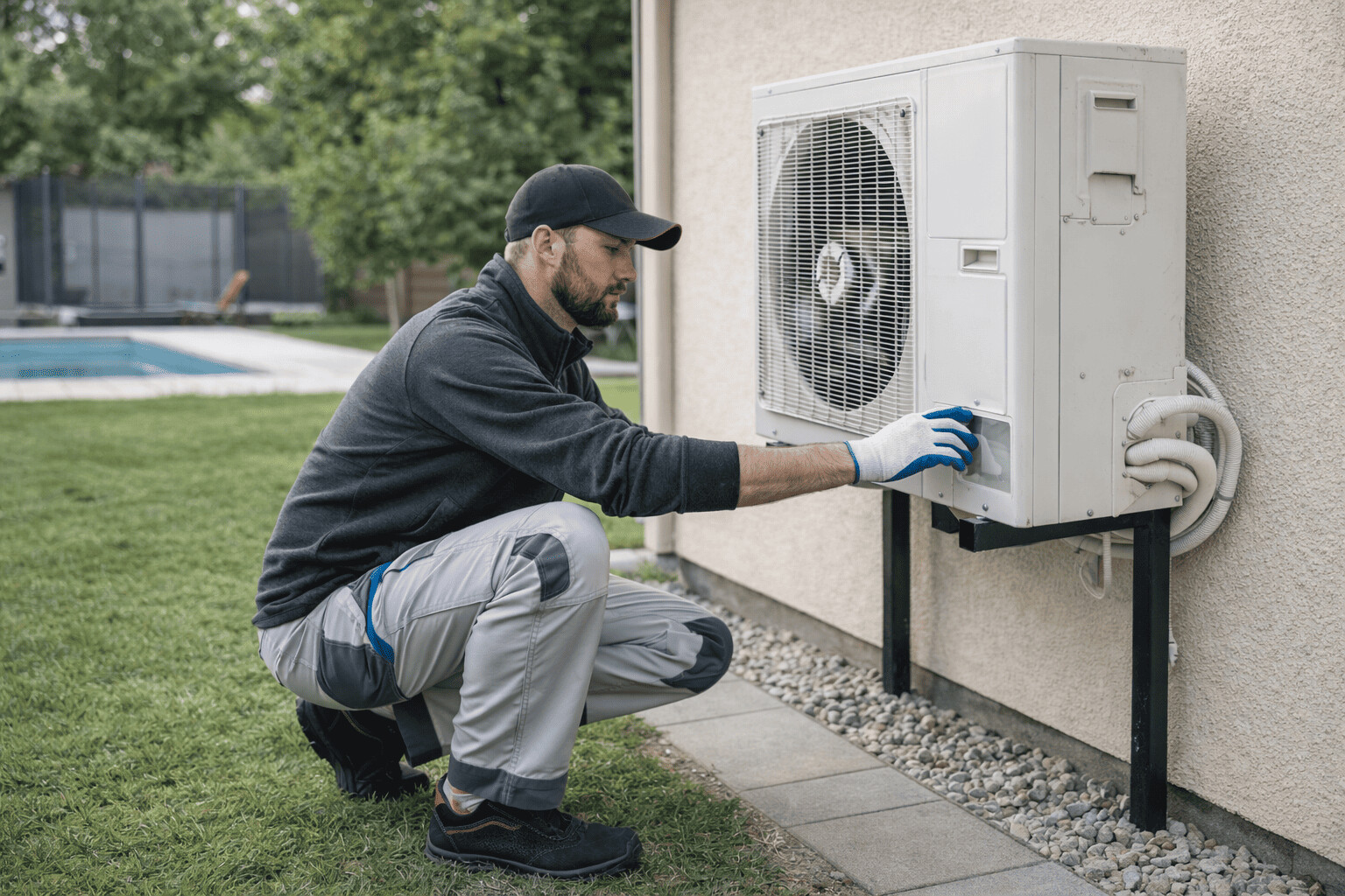 Un technicien qui travaille sur une pompe à chaleur air-air