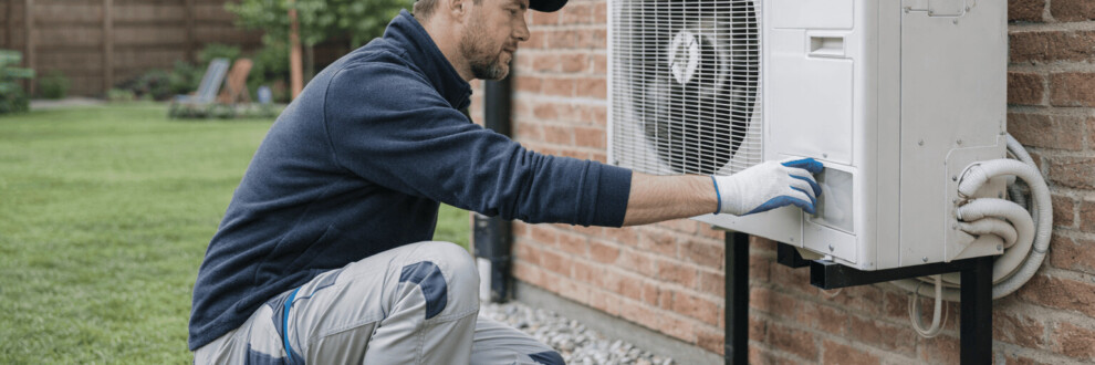 Un technicien qui travaille sur une pompe à chaleur air-air