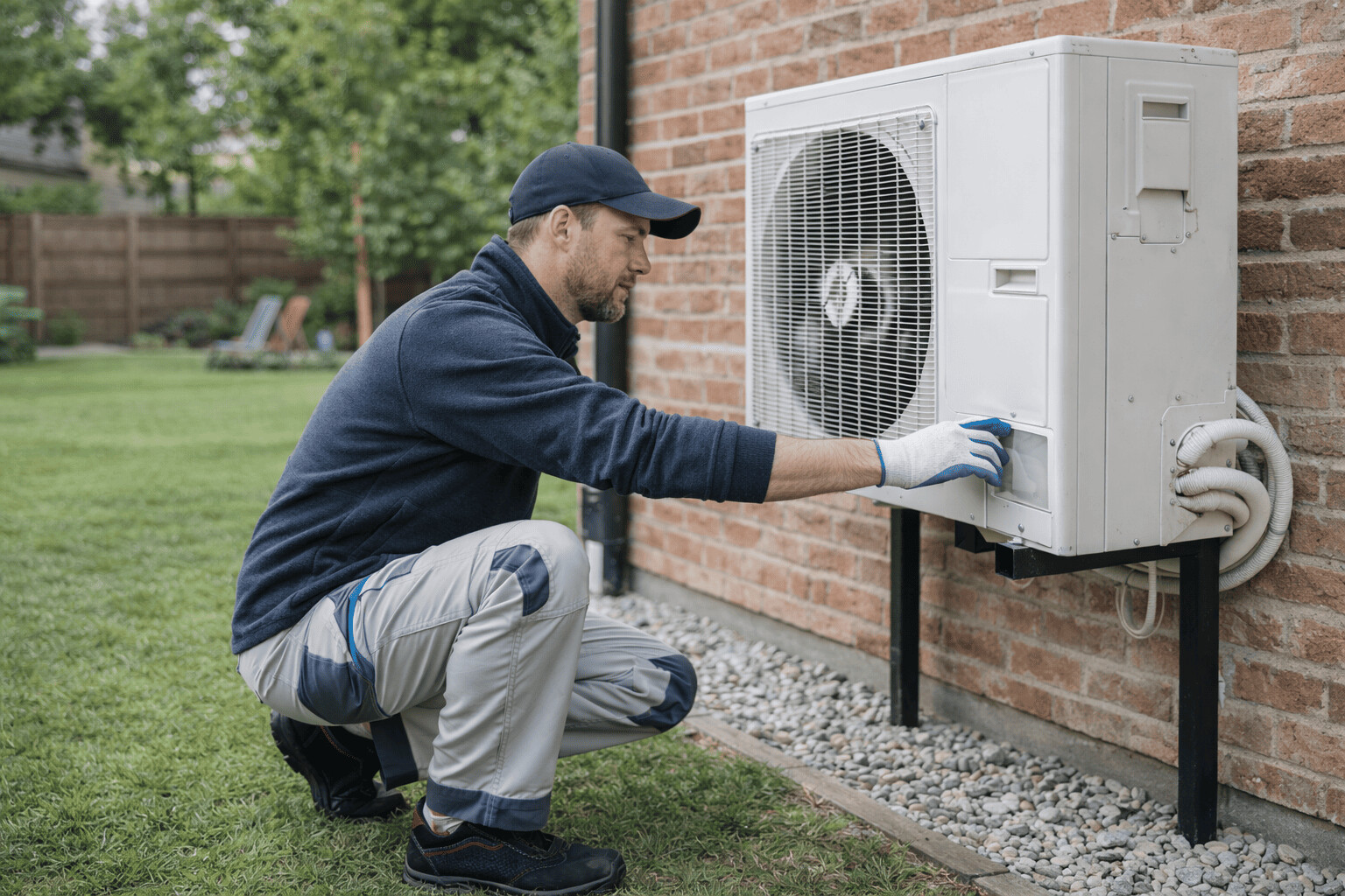 Un technicien qui travaille sur une pompe à chaleur air-air