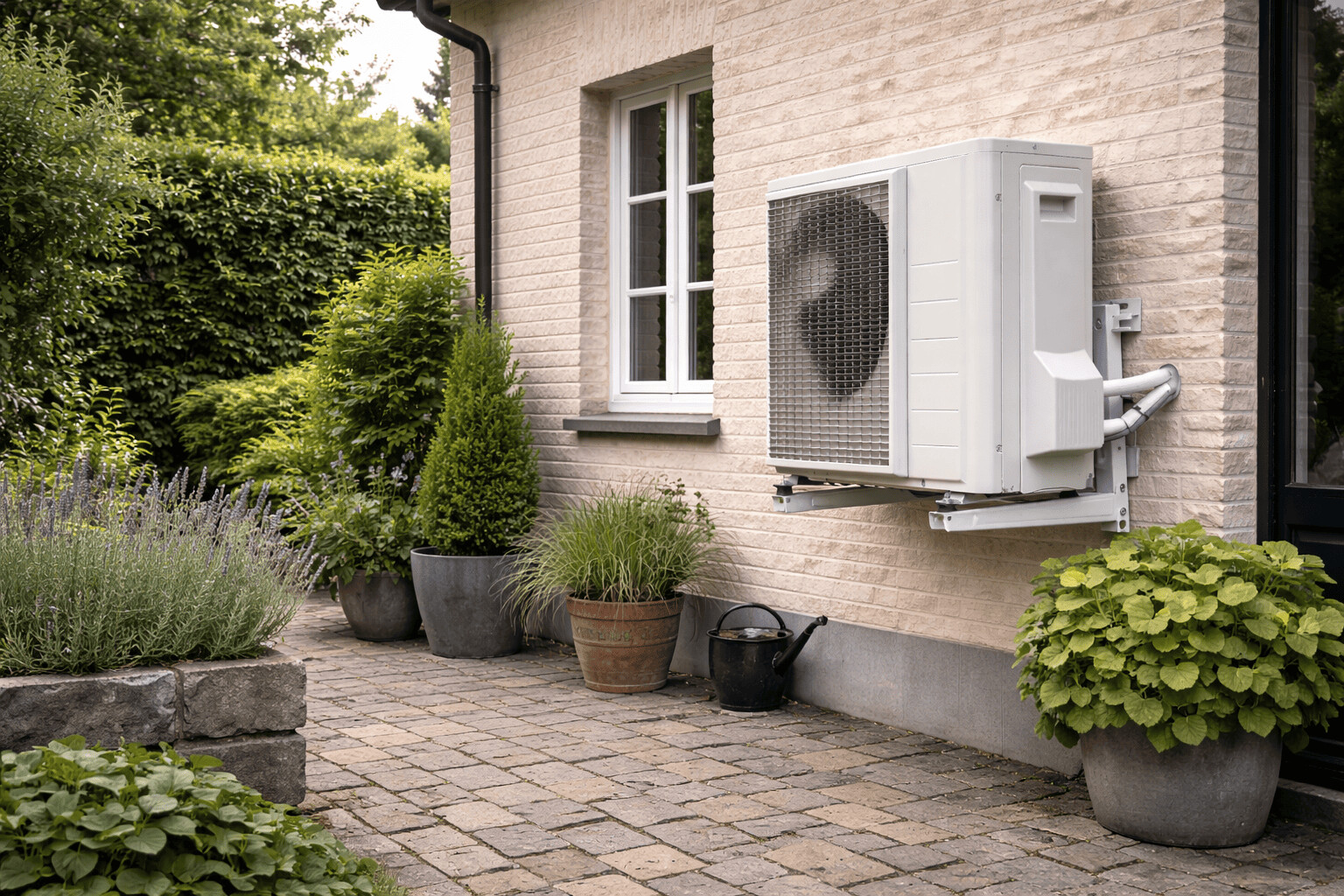 Une pompe à chaleur à l'extérieur d'une maison
