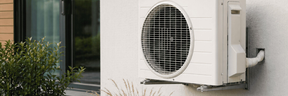 Pompe à chaleur installée sur un mur à l'extérieur