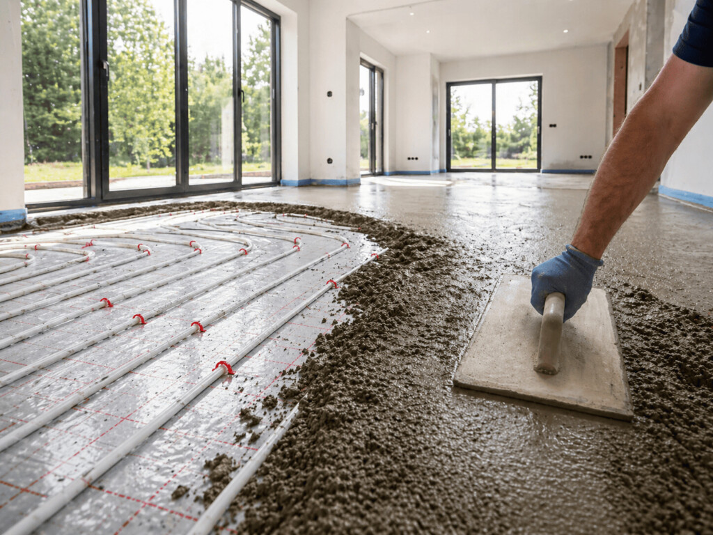 un professionnel qui prépare l'installation du chauffage au sol 