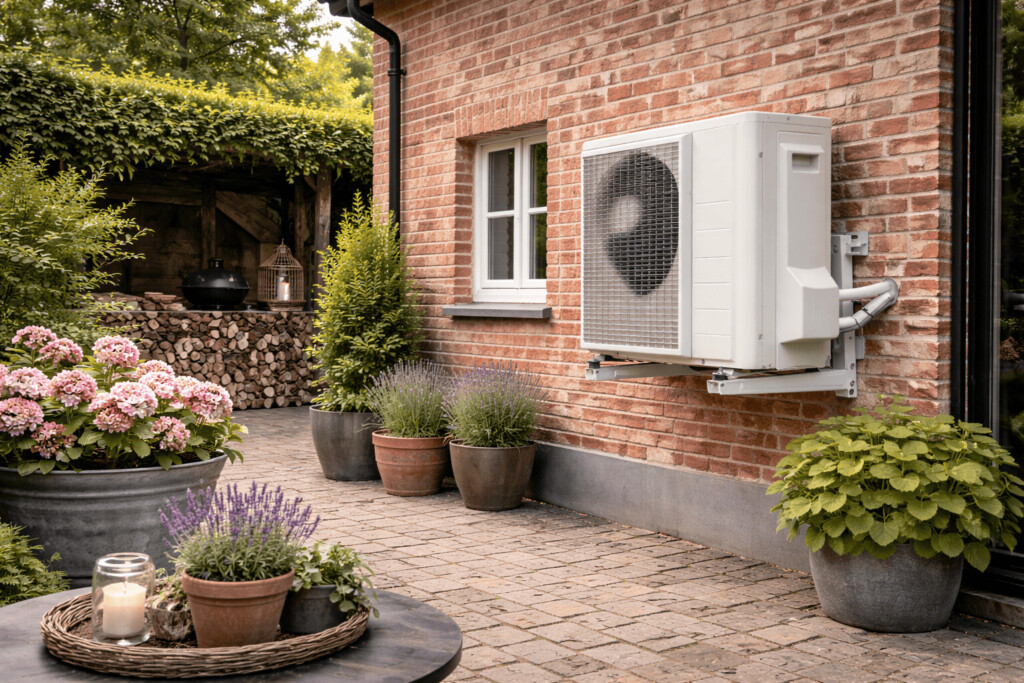 Une pompe à chaleur à l'extérieur d'une maison