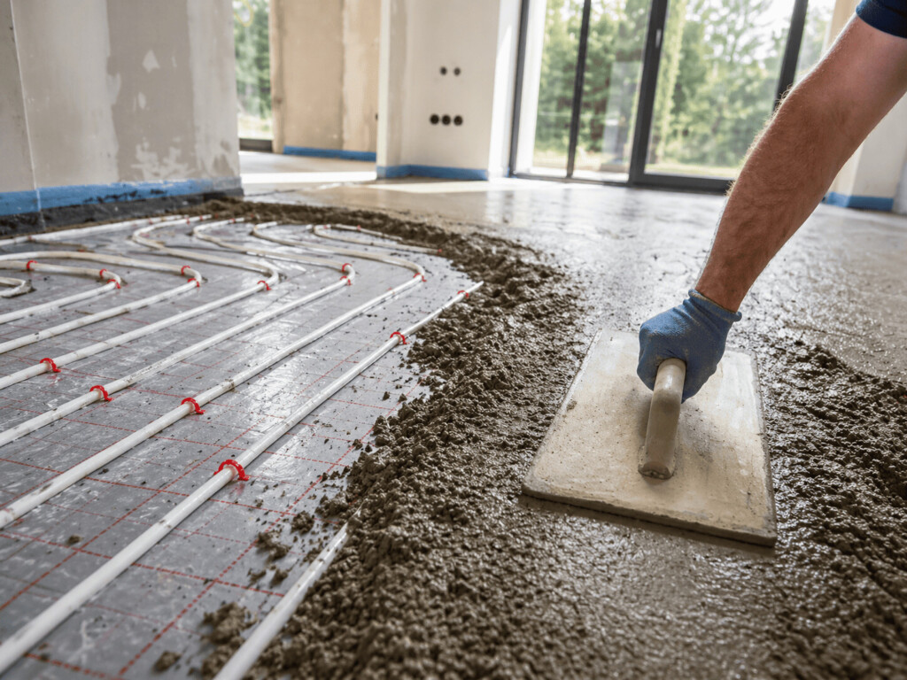 un professionnel qui prépare l'installation du chauffage au sol 