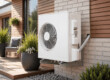 Pompe à chaleur installée sur un mur à l'extérieur